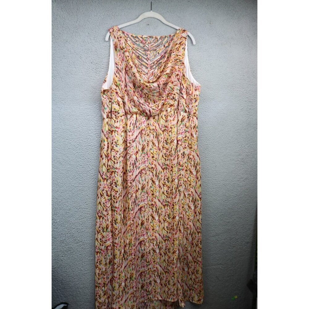 Kate & Mallory Silky Maxi Dress-Size 2X-Front Slits-Criss Cross Back-Cottagecore